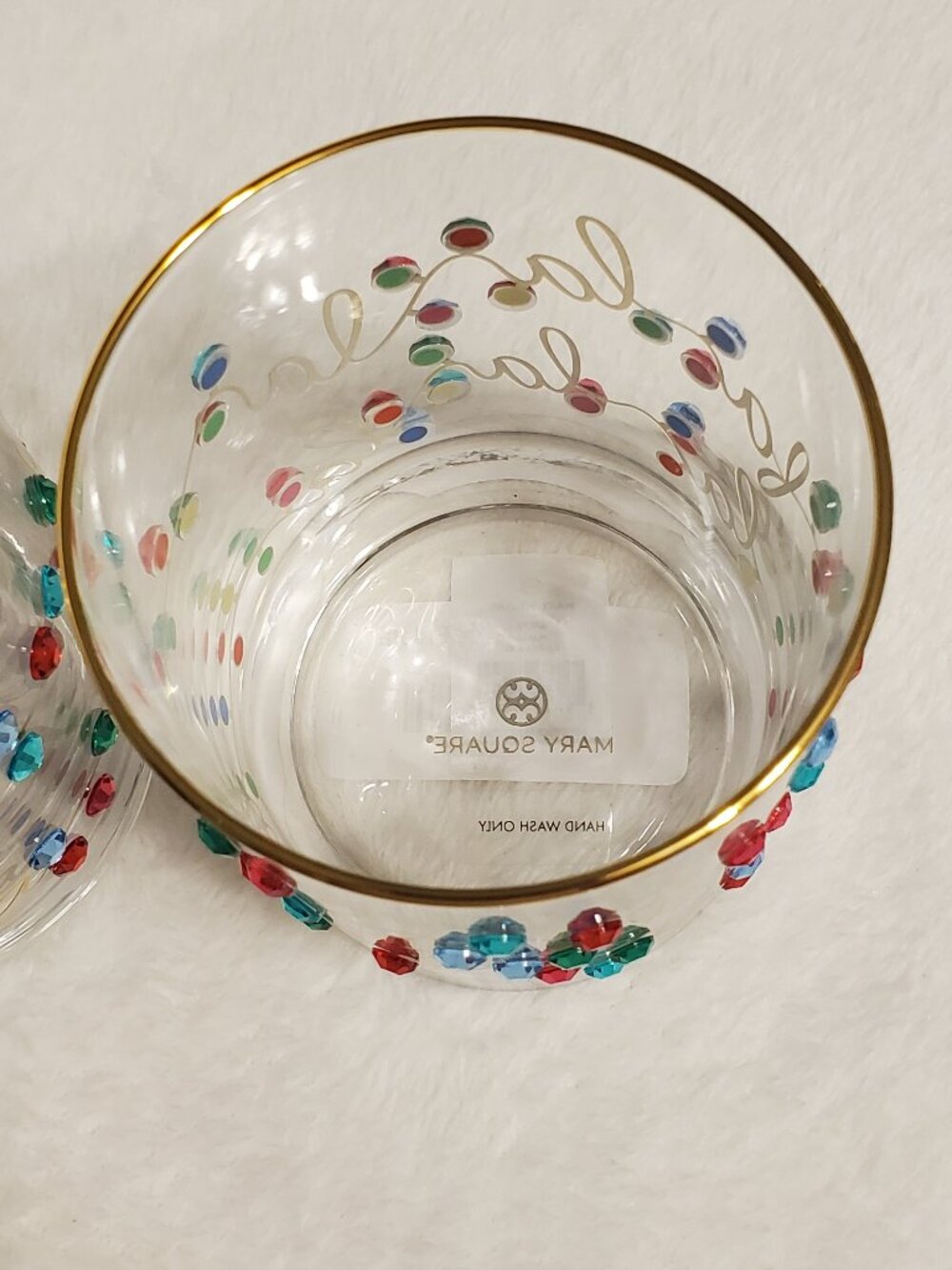 Mary Square Rhinestone Lights Rocks Glass Set -Gold Rim Brand New! Great Gift! - Picture 11 of 14